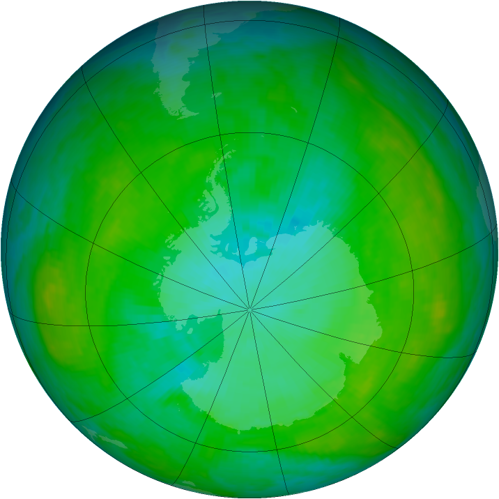 Antarctic ozone map for 07 January 1992
